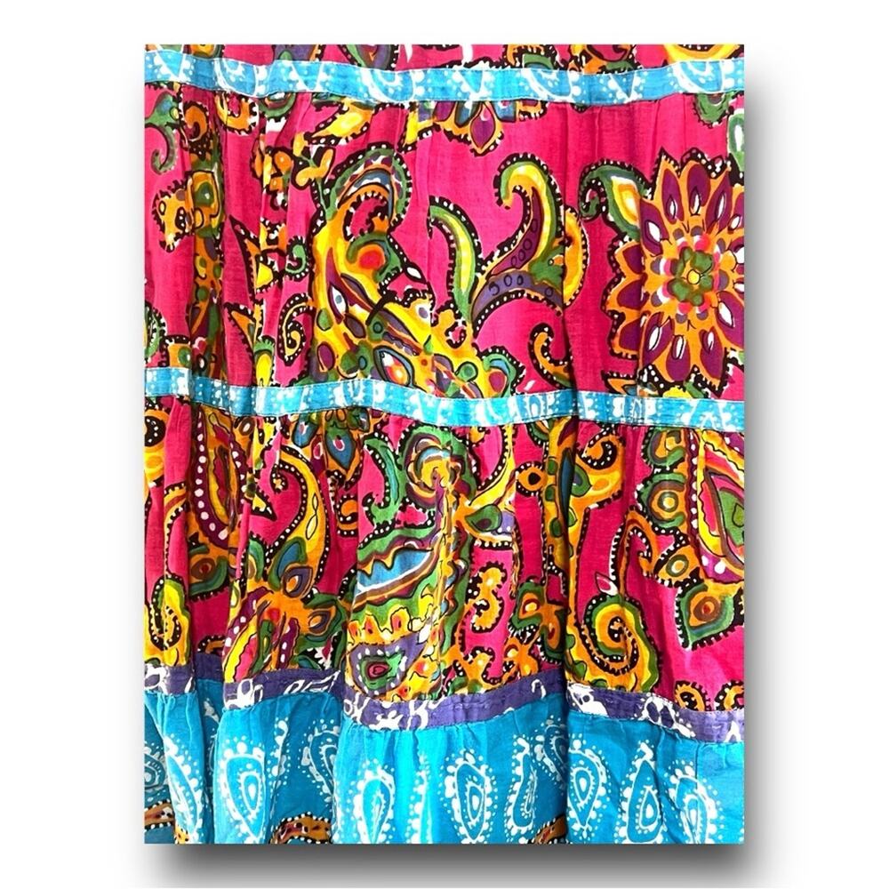 PINK TURQUOISE FLORAL TIER MAXI SKIRT SZ XLG - Picture 5 of 11